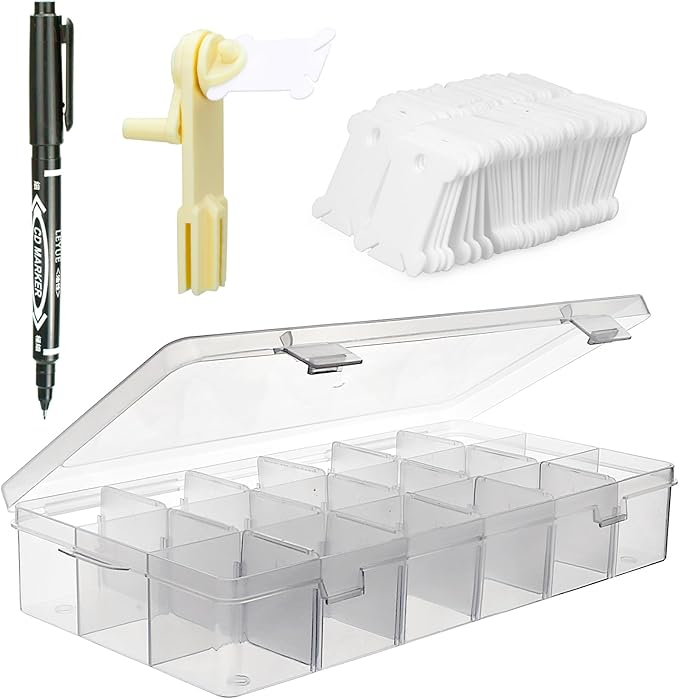 Embroidery Floss Organizer, 1 Removable 18 Compartments Cross Stitch Thread Storage Box with 100 Plastic Embroidery Floss Bobbins, 1 Floss Winder and 1 Marker