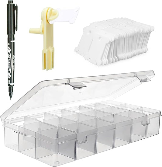 Embroidery Floss Organizer, 1 Removable 18 Compartments Cross Stitch Thread Storage Box with 100 Plastic Embroidery Floss Bobbins, 1 Floss Winder and 1 Marker