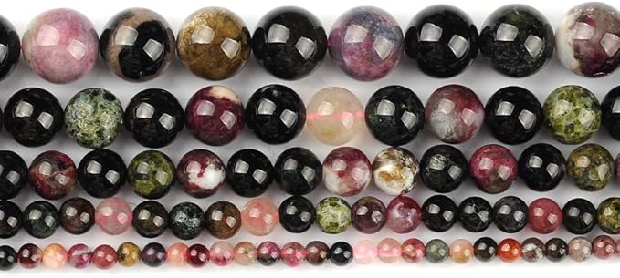 6mm Natural Colourful Tourmaline A Gemstone Round Loose Beads Crystal Stone Bracelet Necklace Accessories Crafts for Jewelry Making DIY,1 Strand 15"