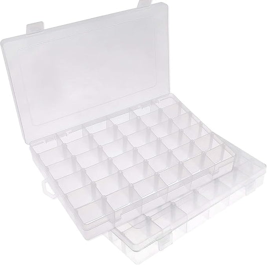Opret 2 Pack 36 Grids Plastic Storage Box Clear Organizing Containers Craft Organizers and Storage with Adjustable Dividers for Washi Tapes Thread Craft Jewelry Fishing Tackles, Size 10.8×6.8×1.7in