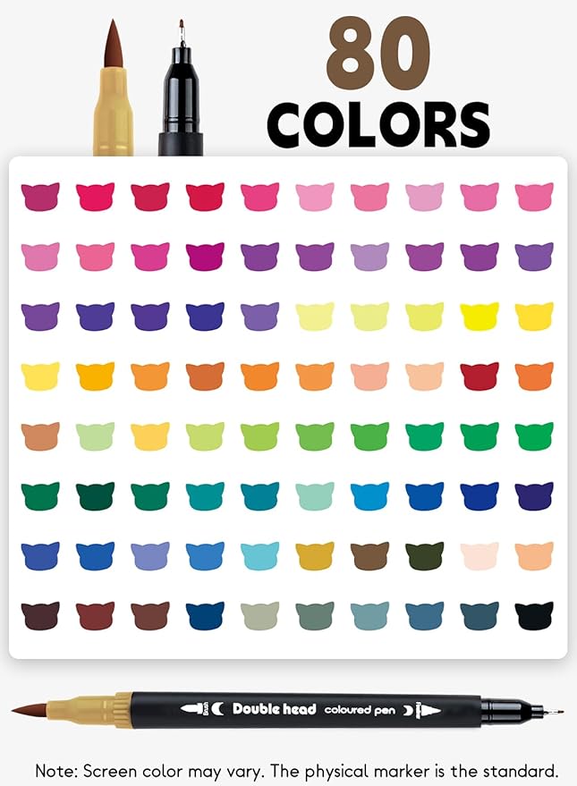 80 Colors Dual Markers Brush Pens, Fine Felt & Brush Tip Marker Christmas Gifts for Adults, Stocking Stuffers Art Marker Pens for Coloring Book Journaling Note Taking Hand Lettering