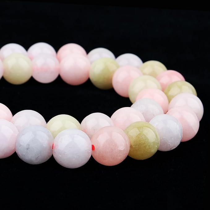 Jade Stone Beads for Jewelry Making - 10mm Gemstone Round Beads for Bracelets(35-37pcs, Morganite Jade)