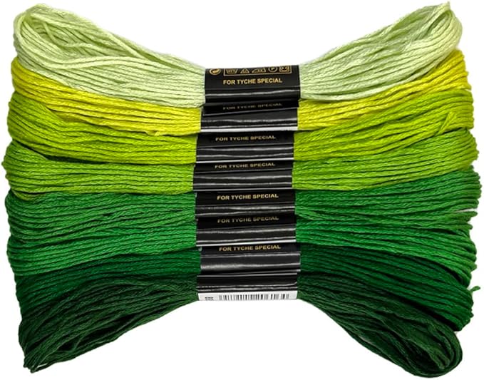 8 Shades Green Gradient Embroidery Thread Set - 8 Meters Each for Hand Embroidery Sewing Crafts (Mint to Forest Ombre)(67977)
