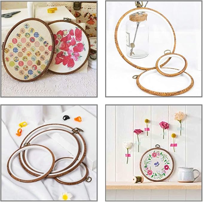 guofa 6.7'' oval embroidery hoops- 2pcs 17x13cm decorative cross stitch hoops, imitated wood resin embroidery frame hoop for art craft sewing