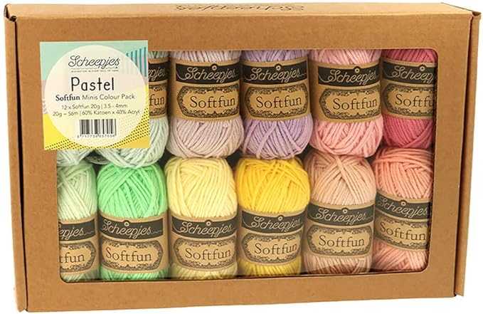 Scheepjes Softfun Color Pack, 12 x 20 g (0.71 oz) – Summer Party, Cotton/Acrylic Blend for Crochet and Knitting