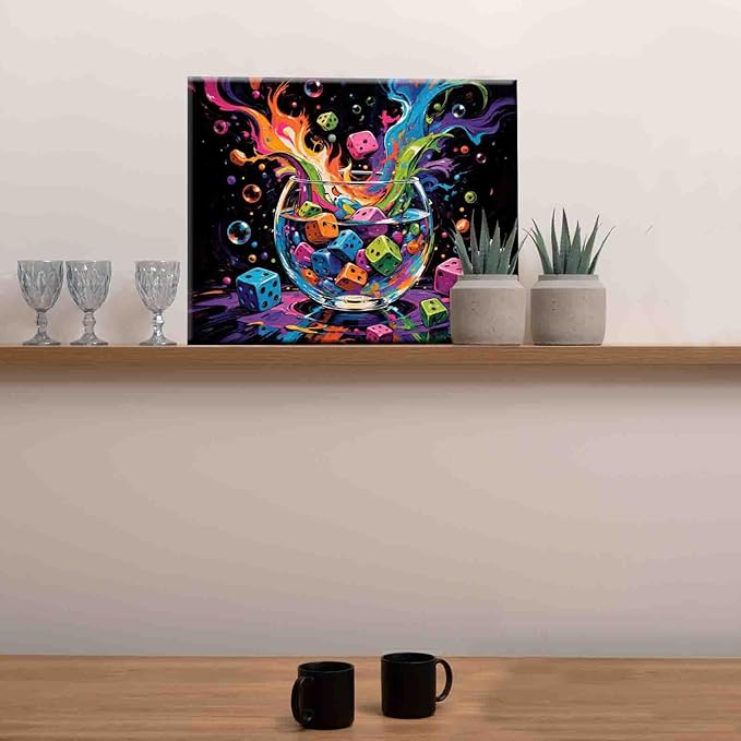 Colorful Dice in Glass Bowl Paint by Number for Adults Beginner Abstract Graffiti Paint by Number Kits on Canvas Simple Painting Crafts DIY Acrylic Paintwork Home Wall Decor 16"x20" (DIY Frame)