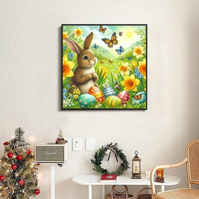 Axquilon Easter Bunny Diamond Art Kits for Adults-Easter Diamond Painting Kits for Adults, DIY 5D Spring Full Drill Gem Art Crafts Kits for Home Wall Decor 12x12 in