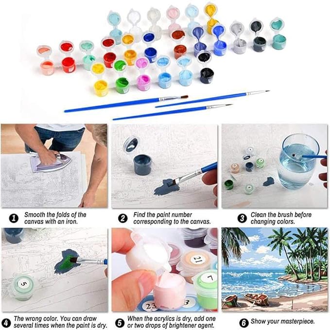 cupmod 6 Pack Paint by Numbers for Kids and Adults- DIY Acrylic Painting Kits on Canvas Without Frame, Simple Flower Oil Painting for Home Wall Decor 12x16inch