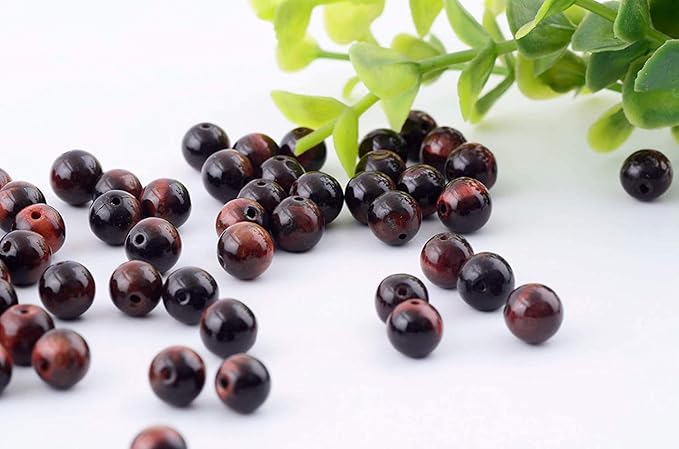 Natural Stone Beads 100pcs 10mm Red Tiger Eye Round Genuine Real Stone Beading Loose Gemstone Hole Size 1mm DIY Charm Smooth Beads for Bracelet Necklace Earrings Jewelry Making (Red Tiger Eye,10mm)