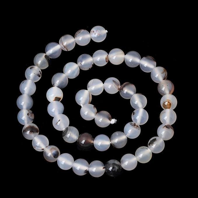 45PCS 8mm Natural Moss Grass Agate Gemstone Round Loose Beads for Jewelry Making 1 Strand 15"