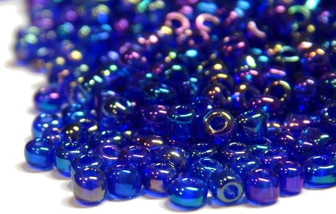 Perlin Glass Seed Beads 4mm 6/0 Round 1100pcs Mini Small Pony Spacer Beads Kit for Jewelry Making Earrings Bracelets Pendants Waist DIY Handmade (Royal Blue AB Transparent)