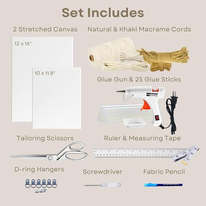 DIY Rope Canvas Kit for Beginners - Complete Macrame Ropes Supplies & Tools | DIY Macrame Art Wall Hanging Decor Starter Set, Craft Kits for Adults, Boho Wall Art Aesthetic Home Decoration (Khaki)