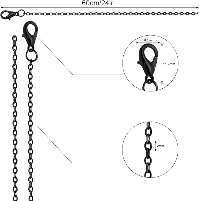 lemonkey 24 pack necklace chains bulk,black plated diy cable link chains for jewelry making 24 inches
