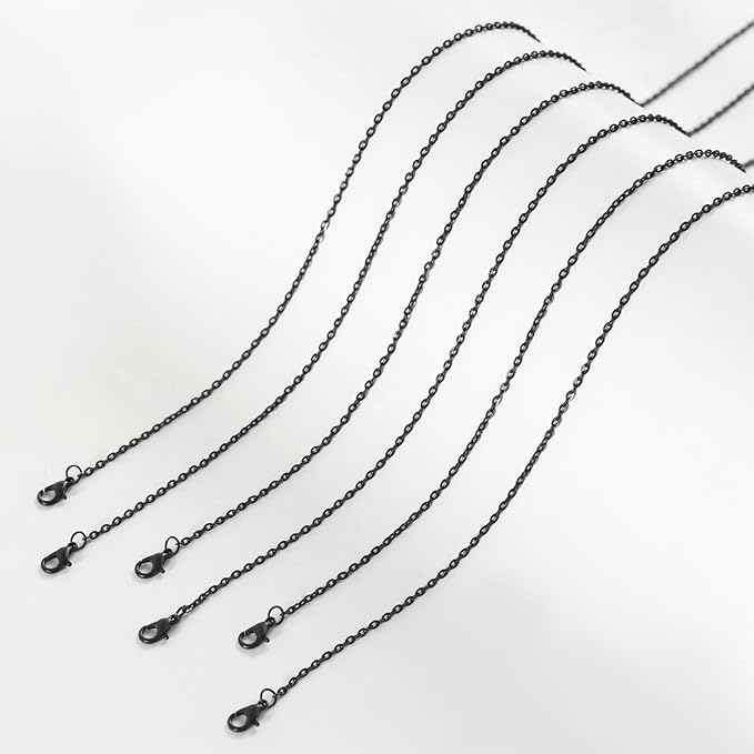 lemonkey 24 pack necklace chains bulk,black plated diy cable link chains for jewelry making 24 inches