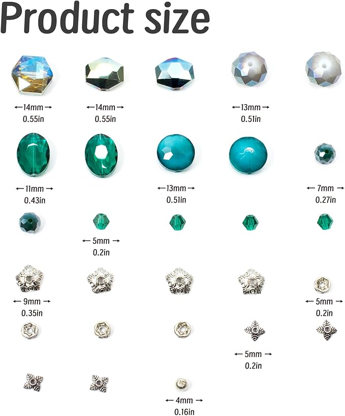 Glass Beads for Bracelets Jewelry Making Adults Keychains Bead Strand Large Unique Crystal Assortment for Craft Rondelle Faceted Flat Crackle Sparkly Bling Cute Pretty Beading Kit (2-pcs Teal)