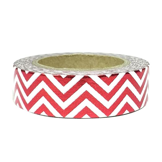 Wrapables Colorful Washi Masking Tape, Metallic Red Zigzag