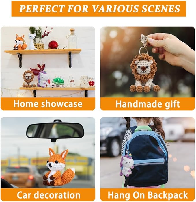 Crochet Kit for Beginners – 6 PCS Crochet Animal Kit, Knitting Beginners Kit with Step by Step Videos, Yarn, Crochet Hook, Great Birthday Holiday Gift (Knitting Kit 1)
