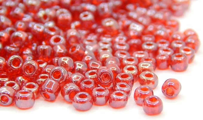 Perlin Glass Seed Beads 4mm 6/0 Round 1100pcs Mini Small Pony Spacer Beads Kit for Jewelry Making Earrings Bracelets Pendants Waist DIY Handmade (Red Shinny)