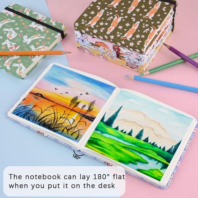 4.8" x 4.8" Square Art Sketchbook, 96 Sheets 80 GSM Artistic Drawing Painting Writing Paper,Mixed Media Sketch Book for Dry Media,Hardcover Journal Pocket Sketchbook.Purple Bow Cat