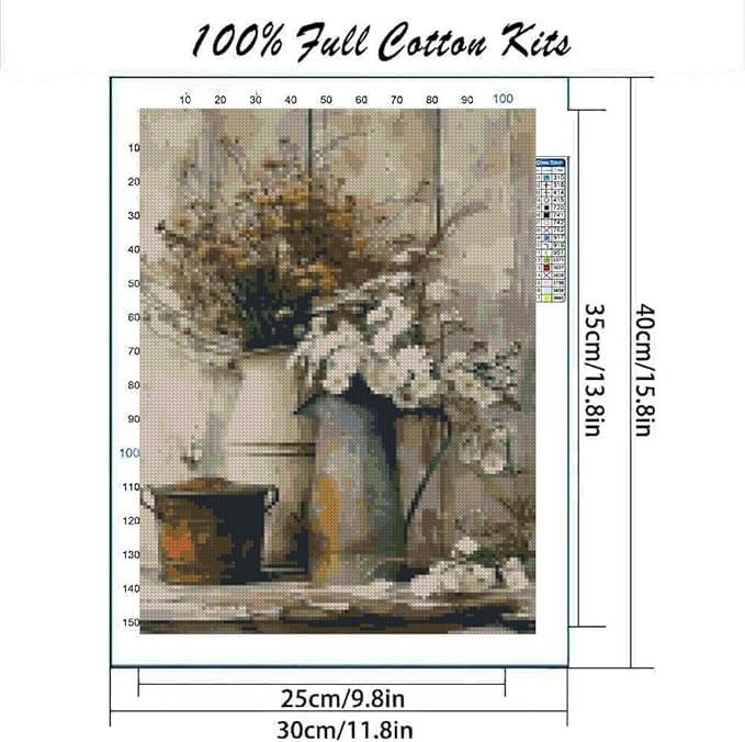 mybisymqq flower stamped cross stitch kits, diy flowers cross stitch ornament kits for adults beginners, counted embroidery needlepoint kits home decor cross stitch patterns 15.7x11.8 inches