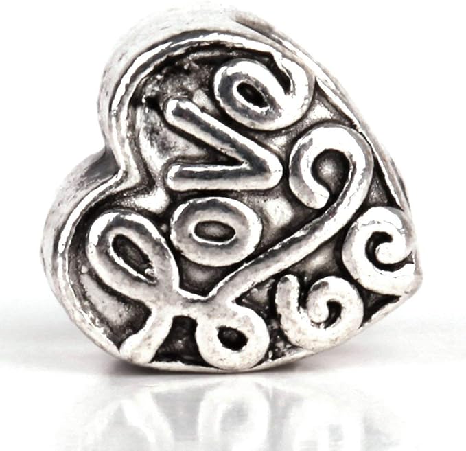RUBYCA 50pcs Tibetan Silver Tone Spacer Beads Fit European Charms Bracelet HRUBYCA With Love Design