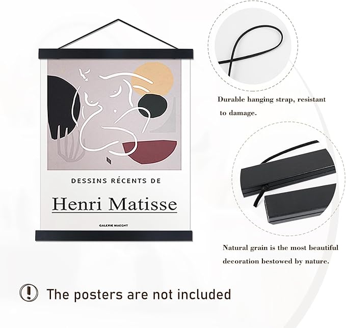 Artmag Magnetic Poster Hanger Frame, 16x24 16x22 16x20 Light Wood Wooden Magnet Canvas Artwork Print Poster Hangers Frames Hanging Kit (Black, 16")