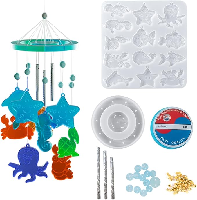 DeryArcle 20Pcs Wind Chimes Resin Mold Ocean Animal Wind Bell Silicone Molds Kit Windchimes Epoxy Casting Mould for DIY Jewelry Keychain Pendant Crafts Home Decoration
