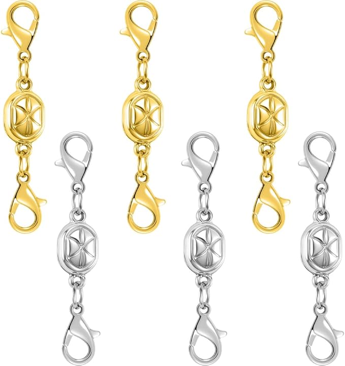 magnetic necklace clasps and closures-magnetic necklace clasp set, double locking design, gold and silver (6pcs gold silver)