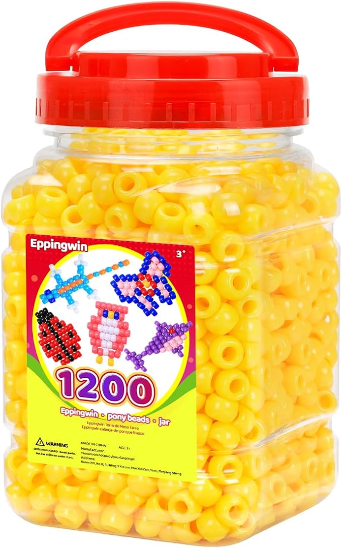eppingwin 1200pcs pony beads for bracelets, 6x9mm kandi beads for hair braids, easy storage pony bead for jewelry making (yellow)