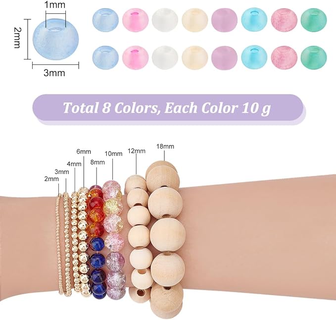 PH PandaHall 2104pcs 8 Candy Colors Seed Beads 3mm Frosted Glass Transparent Round Bead Mini Spacer Beads Kit Waist Bead for Earring Bracelet Necklace Key Chain Crafts Jewelry Making