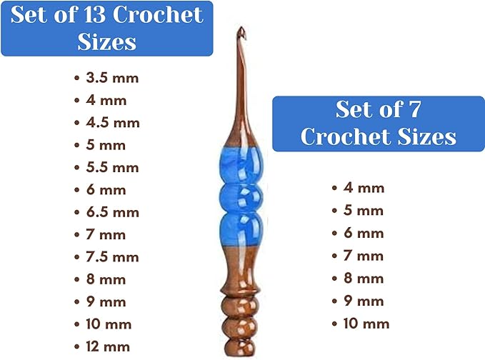 Wooden Crochet Hooks Set for Arthritic Hands | Ergonomic Soft Grip - Resin Mix Indian Rosewood Crochet Hook Set for Crocheting & Knitting (Blue, Set of 7)