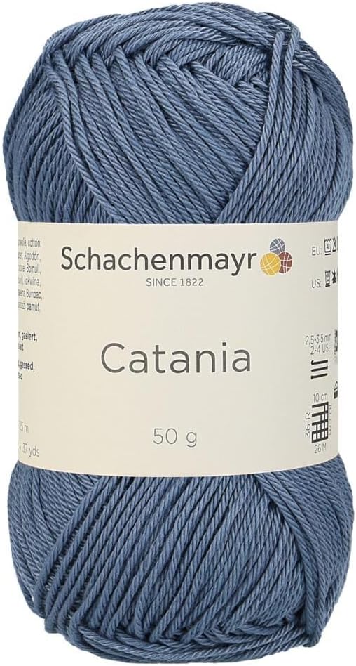 1 Skein/Pack Schachenmayr (SMC) Catania Originals Yarn, Each Ball 1.76 Oz (50gr) / 136 Yards (125 m), 100% Mercerized Cotton for Knitting and Crochet Yarn, Sport Weight, 269 - Gray Blue