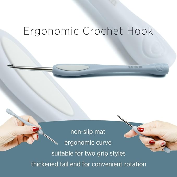 SensePeak Hand Polished Stainless Crochet Hook 1.2mm Single, Chinese Traditional Design Ergonomic Stainless Steal Small Inline Pointy Crochet Hook for Arthritic Hands