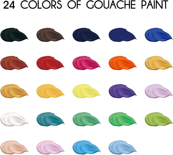 HIMI Gouache Paint Set 24 Vibrant Colors Non Toxic Paints Jelly Cup Design with Palette Paint Brushes Portable for Artist Canvas Painting Watercolor Papers, Rich Pigment, 30ml/Cup