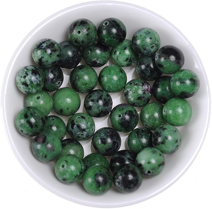 12mm Natural Ruby Emerald Gemstone Round Loose Beads Crystal Stone Bracelet Necklace Accessories Crafts for Jewelry Making DIY,1 Strand 15"