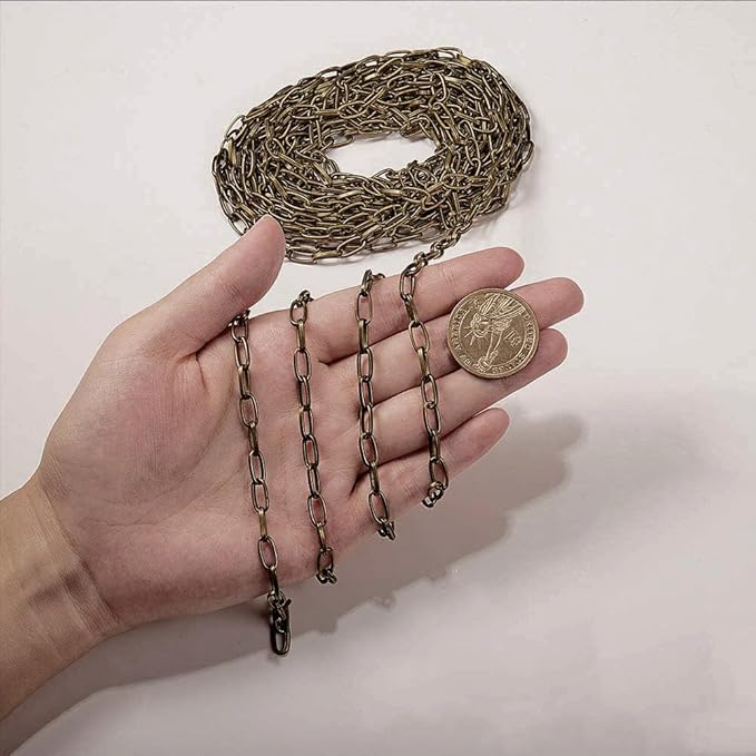 SUNNYCLUE 16.4Feet/ 5m Antique Bronze Curb Cable Chain Link Necklace Paperclip chain Large 20Pcs Brass Lobster Claw Clasps 50Pcs Brass Jump Rings Jewelry Chains for Jewelry Making Supplies DIY Craft