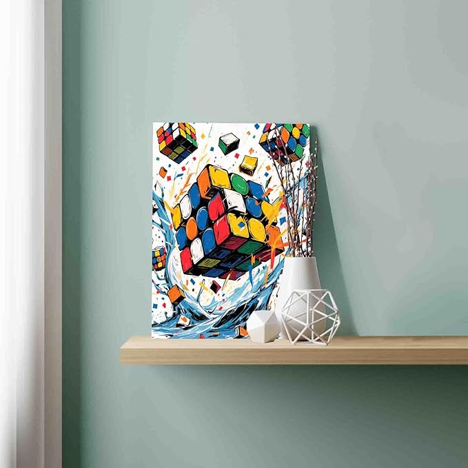 Aihonmin Magic Cube Explosion DIY Paint by Numbers for Adults Colorful Watercolor Digital Oil Painting Kits on Canvas Acrylic Paint DIY Acrylic Paintwork Home Decor Gift 16x20 Inch (Frameless)