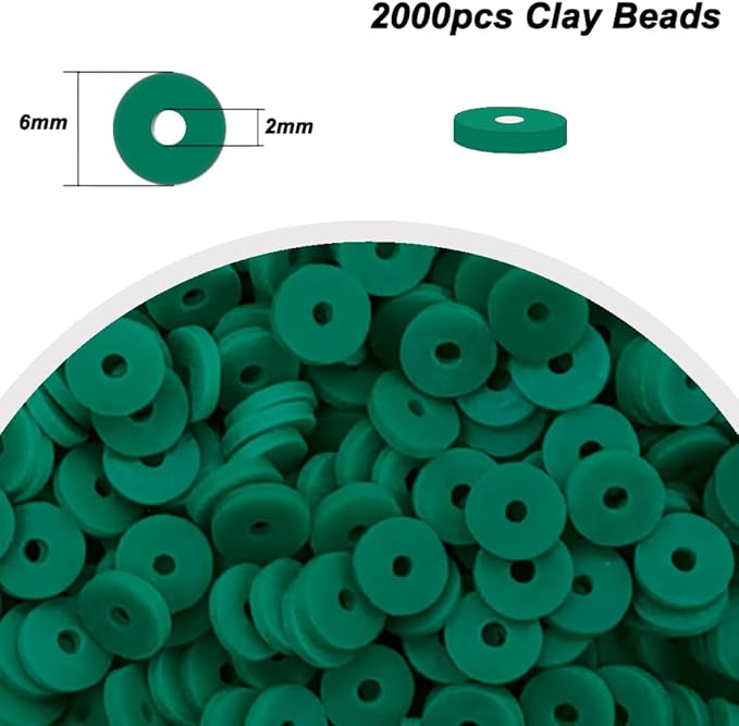2000pcs Green Clay Beads for Bracelets Making - Heishi Polymer Flat Disc Spacer Clay Bead for Jewelry Earring DIY Crafts 6mm