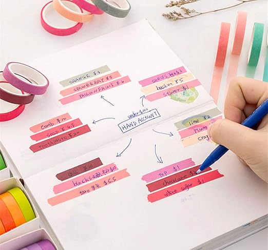 VIVIQUEN Washi Tape Set 40 Rolls Masking Tape Pack Colorful Decorative Thin Tapes Fit DIY Scrapbooking Crafts Gift Wrapping Tapes(5MM and 3MM Wide)