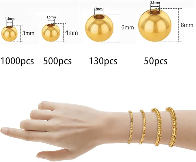 ZSFLZS Gold Beads Christmas Polymer Clay Beads Bracelet Making Kit, Round Spacer Bead 3/4/6/8mm 4 Size Smooth Ball Christmas Bead for Jewelry MakeDIY Bracelet, Necklace, Earring Making