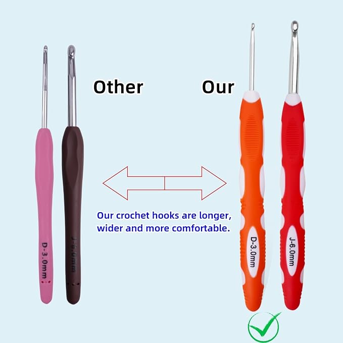 3mm 6mm Crochet Hook, Smooth Metal Head and Soft Rubber Grip Extra Long Ergonomic Crochet Hooks for Arthritic Hands, Beginners and Crochet Enthusiast,(3mm, 6mm)