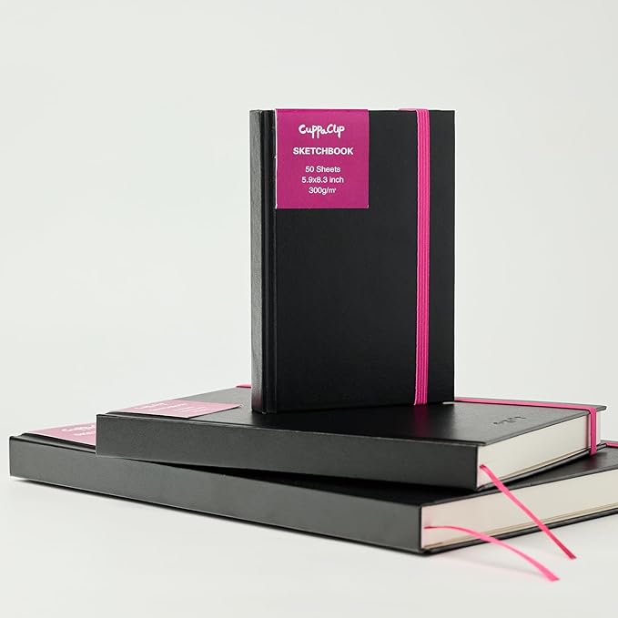 CuppaClip Sketch Book Hardcover Drawing Pad 300GSM Acid-Free Paper Spiral Bound Sketchbook 50 Sheets/100 Pages Art Supplies (Hardcover, 4x5.9in)