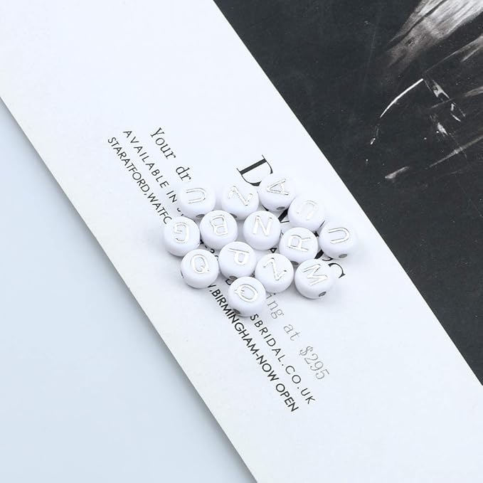 Song Xi 1200pcs Silver & White Round Acrylic Letter Beads - 4x7mm, Perfect for Jewelry Making, Crafts, Christmas DIY Gifts
