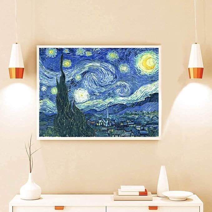 Stamped Cross Stitch Kits - Starry Night of Van Gogh Embroidery Kits for Beginners Adults,11 CT Patterns Dimensions Counted Cross Stitch Kits Arts Craft Kits 12 x 16inch