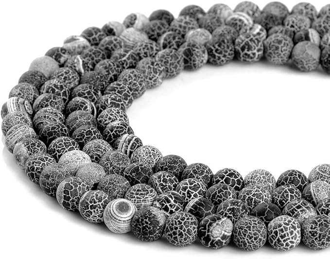 8mm Natural Black Frosted Agate Gemstone Round Loose Beads Crystal Stone Bracelet Necklace Accessories Crafts for Jewelry Making DIY,1 Strand 15"
