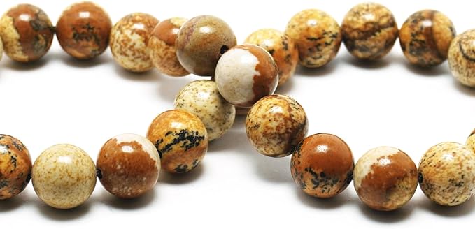 Natural Stone Beads - Yellow Picture Jasper Stone for Jewelry Making, 6mm Round Beads (59-62pcs)