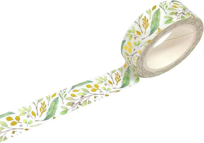 allydrew Gold and Silver Foil Washi Masking Tape, 15mm x 5M, Sprig Leaves