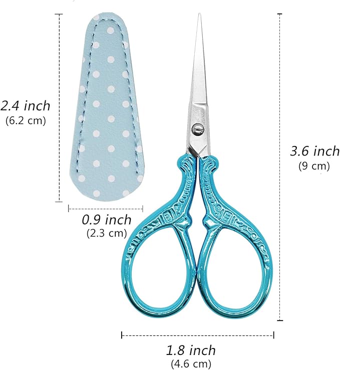 Embroidery Scissors 3.6Inch Crafting Scissors with Leather Cover Stainless Steel Sharp Tip Shears for Needlework DIY Craft Thread Cutting Artwork Cross Stitch