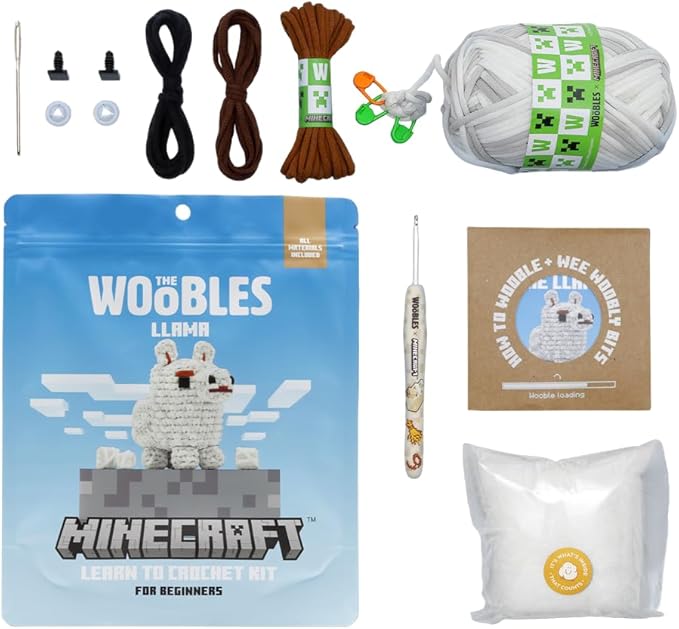 The Woobles Minecraft Crochet Kit – Beginner Crochet Kit for Adults and Young crafters, Easy Knitting Kit with Woobles Yarn, DIY Crafts, Crochet Animals, Minecrafts, Gift for Gamers & Crafters (Llama)
