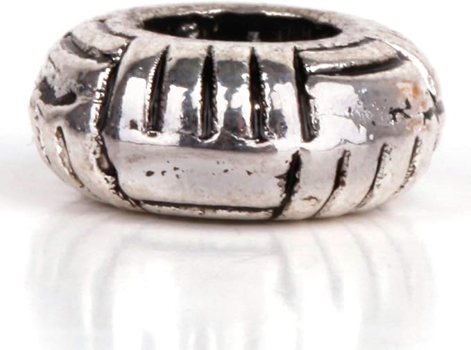 RUBYCA 30pcs Tibetan Silver Tone Spacer Beads Fit European Charms Bracelet Striped Donut Design
